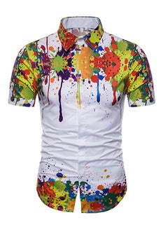 Buy Collared Neck Short Sleeve Shirt White in Saudi Arabia