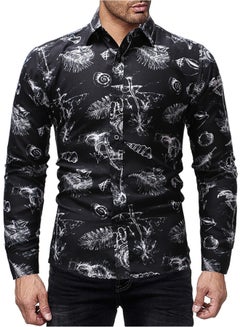 Buy Printed Long Sleeves Collared Neck Shirt Black/White in Saudi Arabia