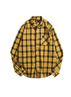 Buy Long Sleeves Collared Neck Shirt Yellow/Black in Saudi Arabia