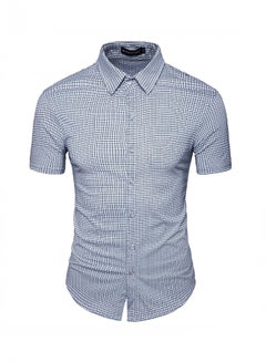 Buy Collared Neck Short Sleeve Shirt Blue in Saudi Arabia