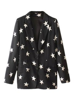 Buy Long Sleeves Star Printed Blazer Black/White in UAE