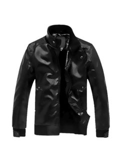 Buy Zip Up Faux Leather Jacket Black in UAE