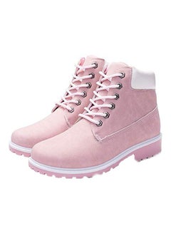 Buy Faux Leather Martin Boots Pink/White in UAE