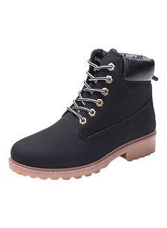 Buy Faux Leather Lace-Up Boots Black/Brown in Saudi Arabia