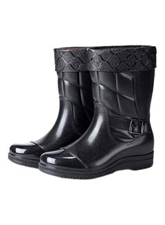 Buy Slip-On Mid-Calf Boots Black in Saudi Arabia