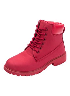 Buy Lace Up Ankle Boots Red in UAE
