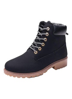 Buy PU Leather Lace-Up Boots Black in UAE