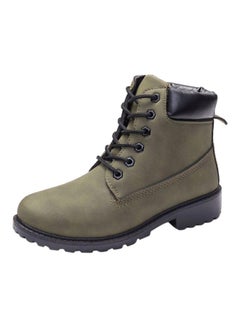 Buy Faux Leather Lace-Up Boots Green in Saudi Arabia