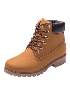 Buy Faux Leather Lace-Up Boots Brown in Saudi Arabia