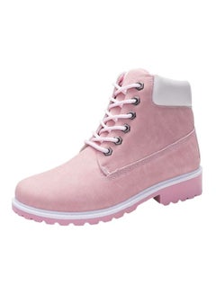 Buy Lace-Up Faux Leather Boot Pink/White in Saudi Arabia