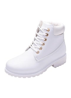 Buy Lace-Up Faux Leather Boot White in Saudi Arabia