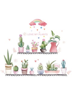 Buy Wall Sticker Fresh Style Cartoon Succulents Pink/White/Green 60x90cm in UAE