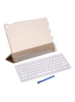 اشتري لوحة مفاتيح لاسلكيّة تعمل بتقنيّة البلوتوث مع حاملٍ وعلبةِ ستايلس 30 x 3.6 x 24سنتيمتر أبيض/ذهبي في السعودية