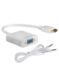 Buy HDMI Male To VGA Female Video Converter Adapter With AUX Cable White in UAE