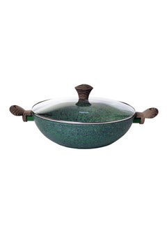 Buy Wok With Lid Malachite Series Aluminium Green 30x9cm in UAE