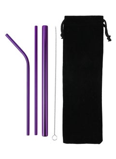 اشتري 3-Piece Reusable Straw Set With Bag بنفسجي/ أسود في الامارات