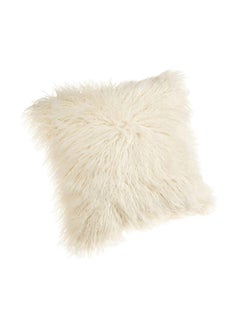 Buy Mongolian Faux Fur Throw Pillow White 18x18inch in UAE