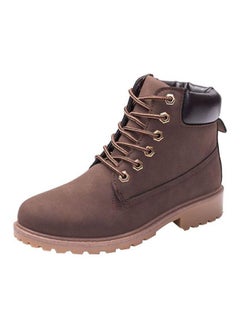 Buy PU Leather Lace Up Boots Grey/Beige in UAE