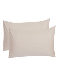 Buy 2-Piece Essential Pillow Cover Set Cotton Beige 50x75cm in UAE