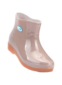 Buy PVC Low Rise Ankle Boots Beige/Pink in UAE