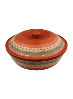 Buy Tribal Art Printed Serving Bowl With Lid Orange/Green/White 20.5centimeter in Saudi Arabia