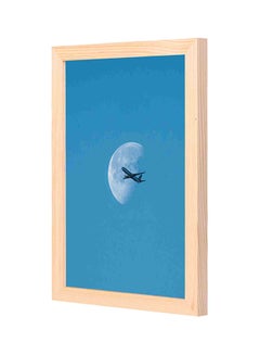 Buy Airplane With Moon Themed Wooden Framed Wall Art Painting Blue/White 23x33cm in Saudi Arabia