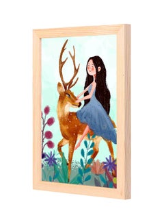 Buy Girl And Deer Printed Wooden Framed Wall Art Painting Multicolour 23x33centimeter in Saudi Arabia