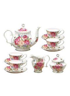 Buy 11-Piece Tea Set White/Pink/Green in UAE