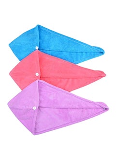 Buy Microfiber Hair Drying Towel Pack Of 3 Multicolour 63x24cm in UAE