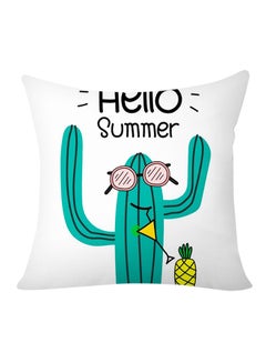 Buy Tropical Cactus Pattern Cotton Cushion Cover White/Green/Yellow 18x18inch in UAE