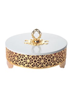 Buy Deluxe Round Shaped Metal Serving Tray With Lid Silver/Gold/Red in Saudi Arabia