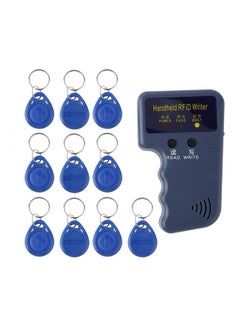 Buy Handheld Rfid Id Card Reader With 10-Piece Writeable Keychains Blue 5.4 x 3.3 x 1.7inch in UAE