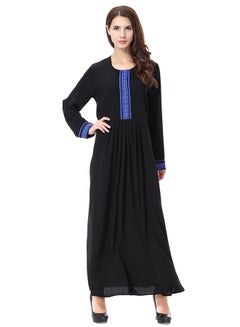 Buy Designer Round Neck Abaya Blue/Black in UAE