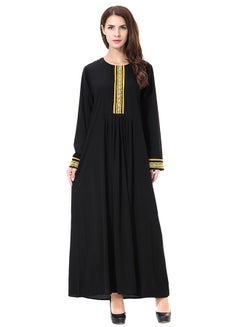 Buy Designer Round Neck Abaya Gold/Black in Saudi Arabia