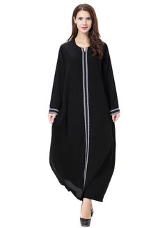 اشتري Elegant Round Neck Abaya Grey/Black في الامارات