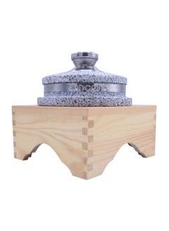 Buy 2-Piece Stone Bowl With Wooden Stand Beige/Silver 12centimeter in Saudi Arabia