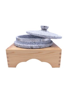 Buy 2-Piece Stone Bowl With Stand Set Grey/Black/Brown 18centimeter in Saudi Arabia