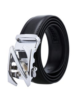 Buy Genuine Leather Belt With Automatic Locking Buckle Black/Silver in UAE