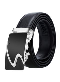 Buy Genuine Leather Belt With Automatic Locking Buckle Black/Silver in UAE