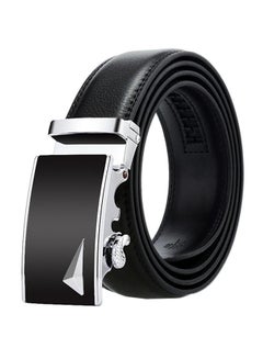 Buy Genuine Leather Belt With Automatic Locking Buckle Black/Silver in UAE