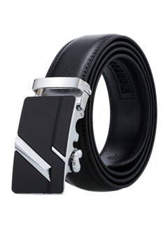 Buy Genuine Leather Belt With Automatic Locking Buckle Black/Silver in UAE