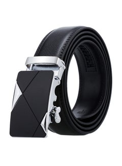 Buy Genuine Leather Belt With Automatic Locking Buckle Black/Silver in UAE