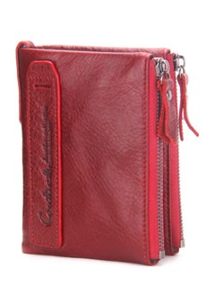 اشتري محفظة كلاسيكية من الجلد الطبيعي بتصميم ثنائي الطي أحمر في السعودية