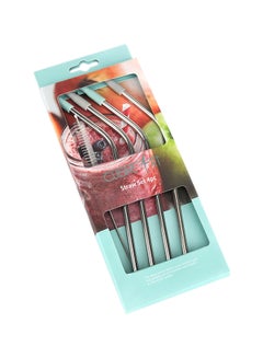 Buy 4-Piece Straw Set With Cleaning Brush Silver 44x27.5x30cm in UAE