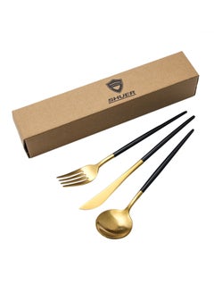 Buy Stainless Steel Knife, Fork And Spoon Set Black/Gold in UAE