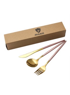 Buy Stainless Steel Knife, Fork And Spoon Set Gold 16.5x5x5centimeter in UAE