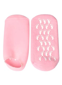 Buy Pair Of Moisturizing Gel Heel Repair Socks Pink/White in Saudi Arabia