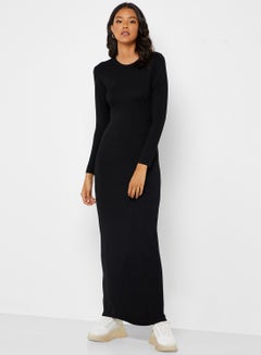 Buy Colourblock Bodycon Maxi Dress Black in UAE