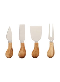 Buy 4-Piece Cheese Knives And Serving Tools Set Silver/Brown in UAE