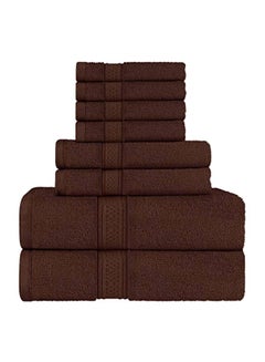 Buy 8-Piece Cotton Towel Set Dark Brown in UAE